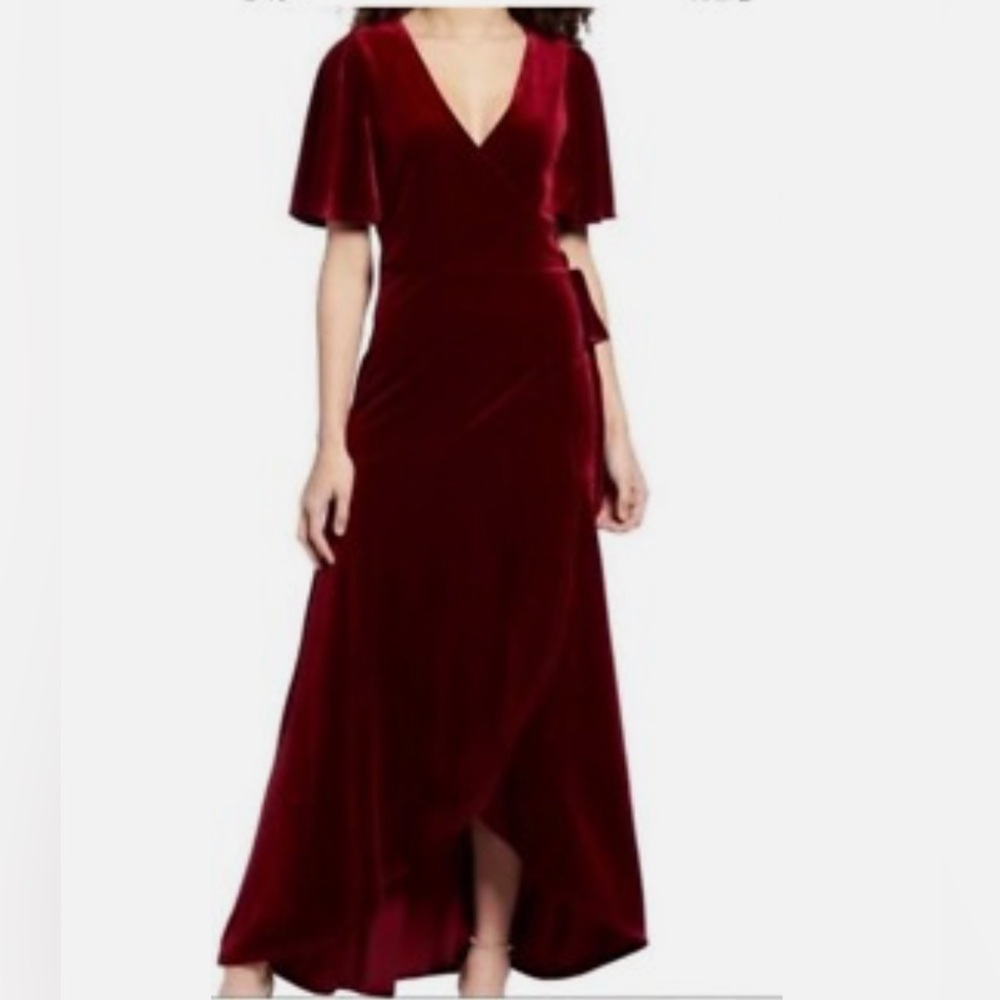 Leith Velvet Wrap Midi Dress Red Chili Large